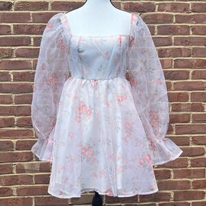 Floral Babydoll Puff Sleeve Dress SzXS Cottagecore Coquette GardenGirl Romantic
